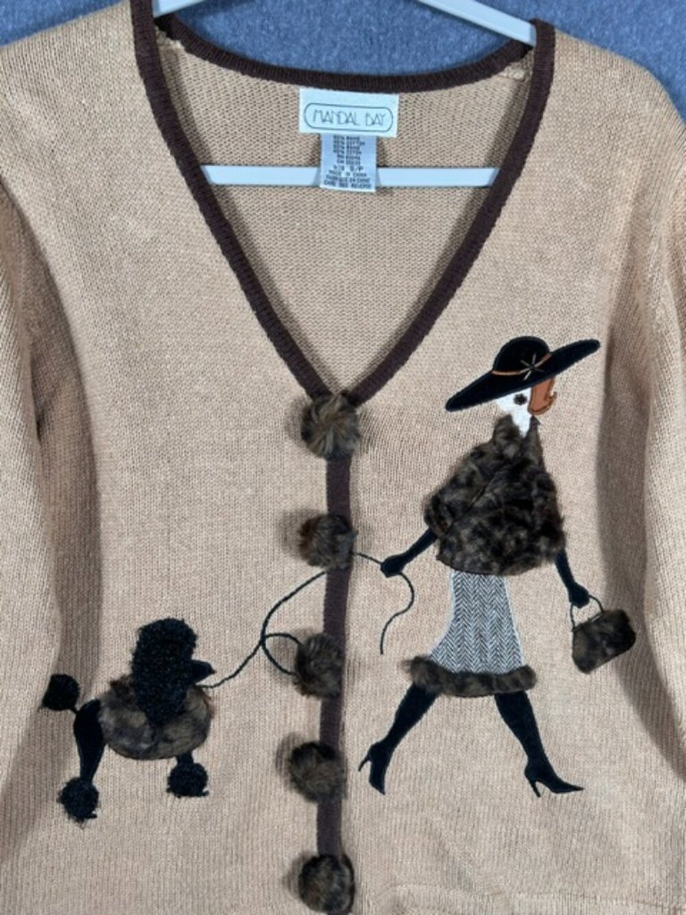 Vintage Mandal Bay Poodle Cardigan Womens Sz Small Tan Faux Fur Button Down - Picture 5 of 9